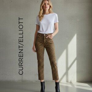 NWT Current/Elliott High Waist Leopard Print Skinny Jeans Animal Print Size 25